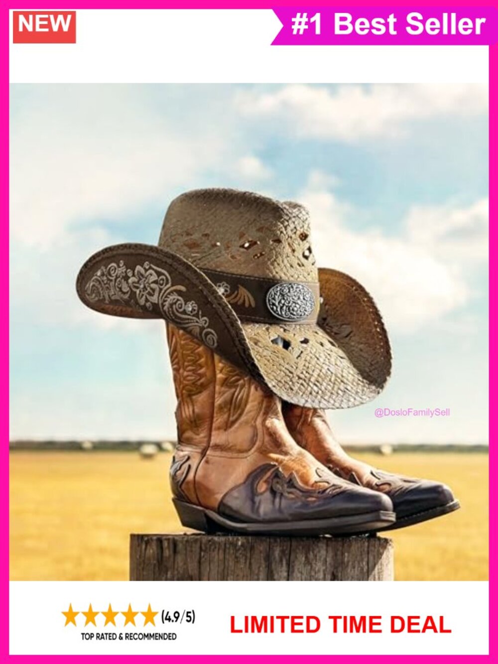 Handmade Straw Western Cowboy Hat Floral Embroidered Adjustable - Picture 4 of 6